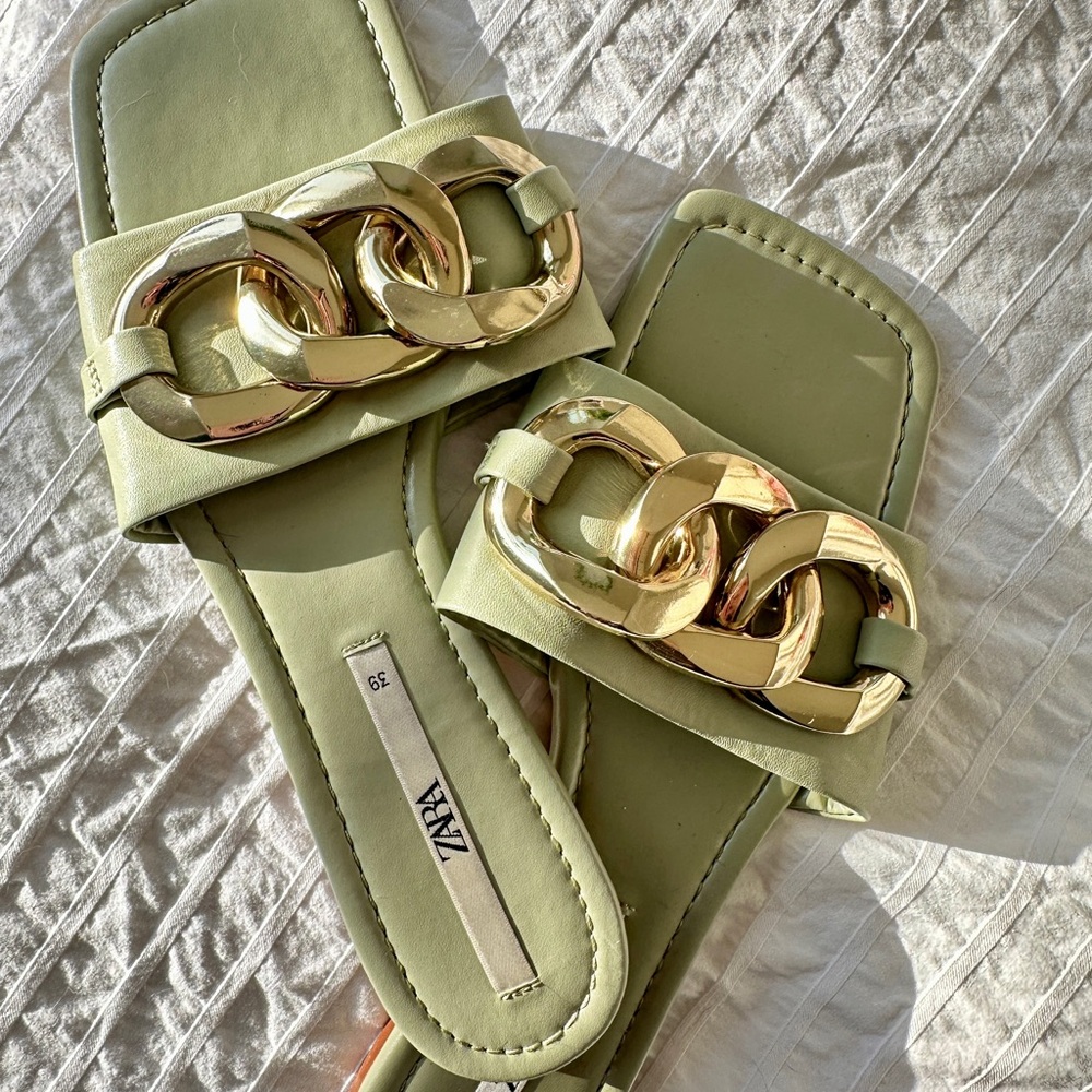 Zara Olive Sandals with Gold Accent